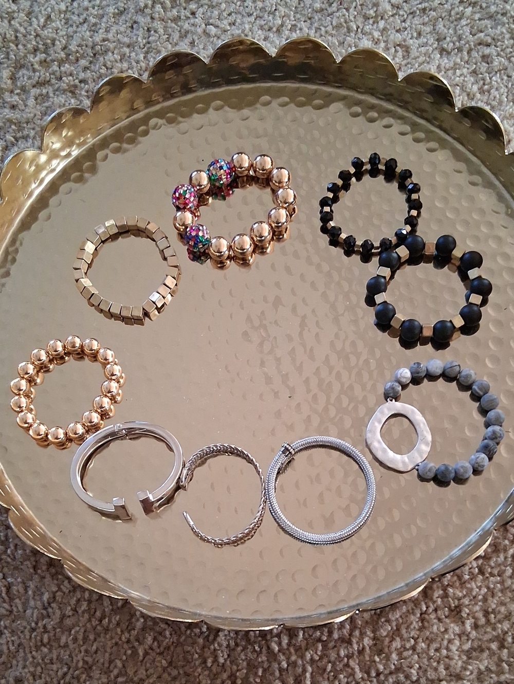 Bundle Lot Gold and Black Mixed Bead Stretch Bracelet Set - Unbranded 9 Pieces